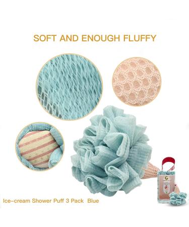 CROVIN Ice Cream Shower Pouf Mesh Ball Bath Loofah Sponge - Blue 4 Packs | Exfoliating Body Scrubber for Men and Children - Buy Online on GoSupps.com