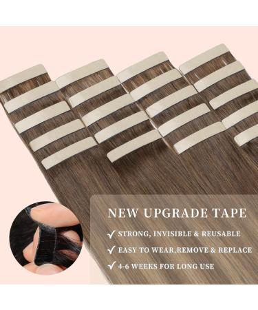 YDDM Tape In Extensions - 20PCS 14inch Real Hair - Brown with Caramel Blonde Ombre (4/27#) - Invisible Tape Hair Extensions - Buy Online on GoSupps.com