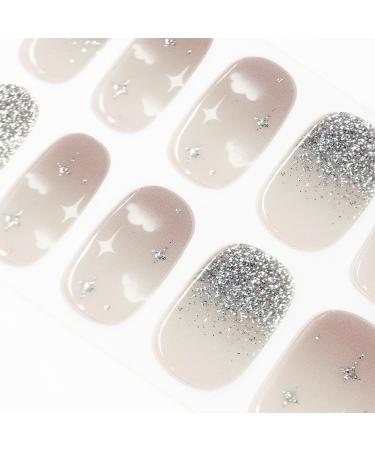 DANNI & TONI 28 Stickers Semi Cured Nail Wraps Soft Self-Adhesive Gel Nail Stickers(Starlight) Salon-Quality Manicure Stickers Set Star Nail Stickers-Shimmer Powder Print Gradient