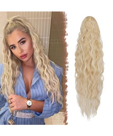 Fine long braid ponytail hair exension with cord strain long curly curly blond mixed bleaching blonde synthetic hair extension natural clip in hair part ponytail art hair hair braid for women 65 cm blonde bleach blonde