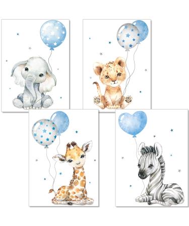 artpin Pictures for children's room DIN A4 poster animals baby room safari Africa wall pictures decoration boy girl grey blue balloon P67