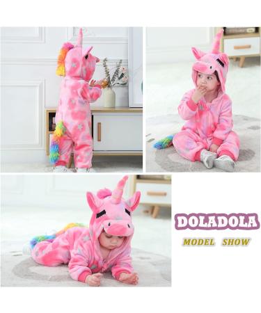 Doladola Baby Unicorn Hooded Flannel Romper for Boys and Girls | Infant Outfit 0-3 Months - Buy Online on GoSupps.com