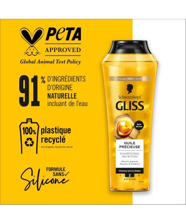 Schwarzkopf - GLISS - Nutrition Shampoo - Precious Oil - Silicone Free - Nourishes - Provides Softness & Shine - Dry & Coarse Hair - 100% Stronger Hair - Normal Care - 250ml - Buy Online on GoSupps.com