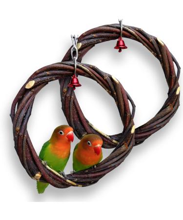 Qeeheng bird's swing made of natural wood circular ring bird's swing hanging bell parrot seat rod cage accessories for parasites nymphensittiche contours