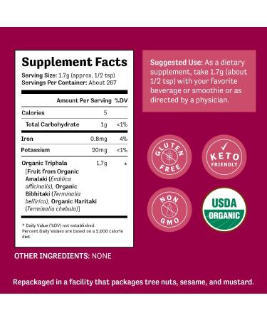 Organic Triphala Powder 1 lb - Non-GMO, Gluten-Free & Keto - Perfect for Smoothies & Shakes - Add to Oatmeal & Bowls - 1lb Pack - Buy Online on GoSupps.com