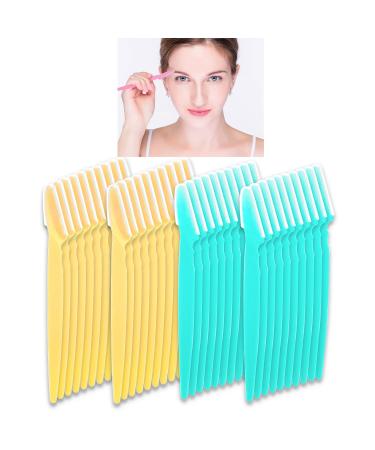 40 Pcs Eyebrow Razor Laicky Eye Brow Trimmer Shaver Facial Face Hair Remover Exfoliating Dermaplaning Tool Kit Stainless Steel Blades with Cap Eyebrow Shaper for Women Men Makeup (Blue Yellow)