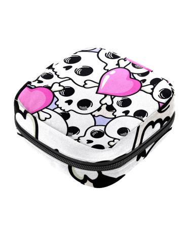 Guantierendiy Sanitary Napkin Storage Bag Skull Heart Pattern Menstrual Cup Pouch Nursing Pad Holder Tampon Bags Feminine Product Pouches Portable Period Kit Bag Color 1