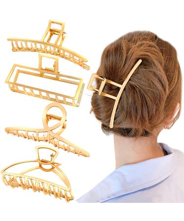 Large Hair Clips for Thick Hair, AIBEE 4pcs Large Metal Hair Claw Clips Nonslip Big Gold Hair Clamps Claw Hair Clips for Women and Girls Thin Hair Strong Hold Hair Clips for Thick Hair Metallic