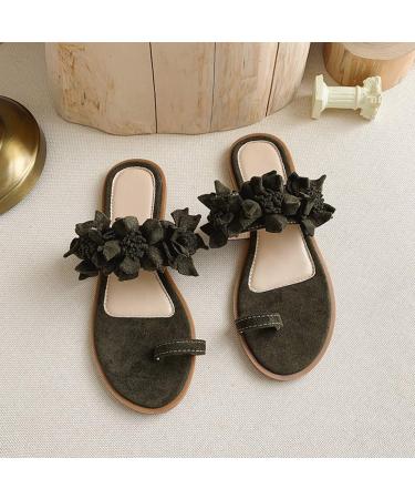 Creev orthopedic sandals for women casual flower flat sandals slip-on daily beach travel sandals slippers ergonomic flip-flops fashionable outdoor travel shoe (gray 42 EU) Dark Groen 38 EU