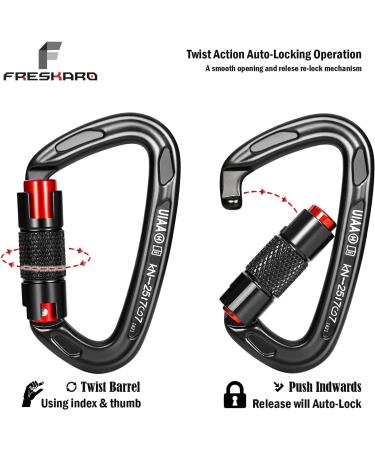 FresKaro 25KN Auto Locking Climbing Carabiner Clips - UIAA Certified Heavy Duty Carabiners for Rock Climbing, Rappelling, Mountaineering - D Shaped, 3.93 Inch, Black (3PCS) - Buy Online on GoSupps.com