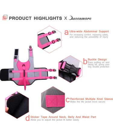 Queenmore Adjustable Dog Life Jacket - XL Pink Shark | High Buoyancy & Durable Rescue Handle for Medium Dogs - Buy Online on GoSupps.com