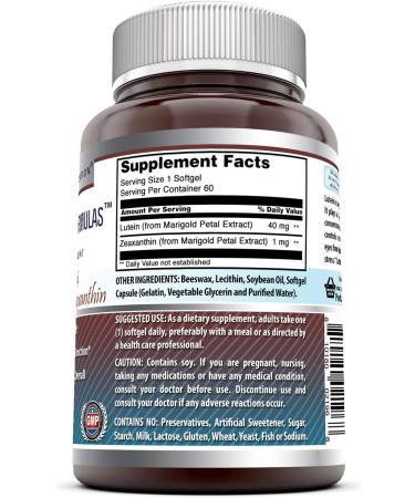 Amazing Formulas Lutein 40 mg with Zeaxanthin 1600 mcg | Softgels Supplement | Non-GMO | Gluten Free | Made in USA (40 mg 60 Count) 60 Count (Pack of 1) 60 - Buy Online on GoSupps.com
