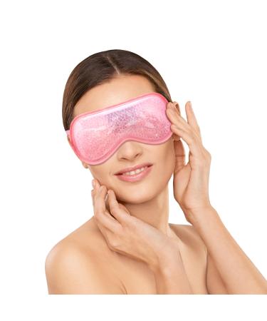 ASAB Cooling Eye Mask Gel Eye Mask with Soft Plush Double Sided Eye Mask for Puffy Eyes Reduces Headache Migraine Sinus Pain Reusable Cold Eye Mask for Hot Cold Use Ice Eye Mask for Dry Eyes (Pink)