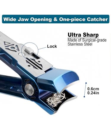 SG Nekoo Wide Jaw Opening Nail Clippers for Thick Nails Folding Lock Fingernail Toenail Clippers with Catcher Anti Splash Ultra Sharp Nail Cutter Trimmer for Men Women Adults Seniors (Mid-Blue1P) - Buy Online on GoSupps.com