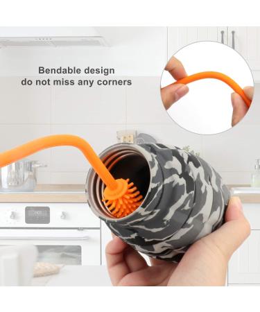 Silicone Bottle Cleaning Brush with Long Handle - 2 Pack Orange | Ideal for Baby Bottles, Hydro Flask, Sports Bottles, Vases and Glassware | 12.5 inch Water Bottle Cleaner for Smaller Diameter - Buy Online on GoSupps.com