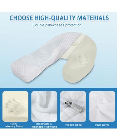 Memory Foam Side Sleeper Body Pillow for Adults - U-Shaped Contoured Support for Neck, Back, and Shoulder Pain Relief - Removable Washable Cover - White - Buy Online on GoSupps.com