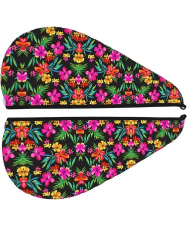 Hawaiian Flower Coral Velvet Dry Hair Cap | Unisex Wet Towel Wrap for Bathroom Pool Party & Beach Accessory - Buy Online on GoSupps.com