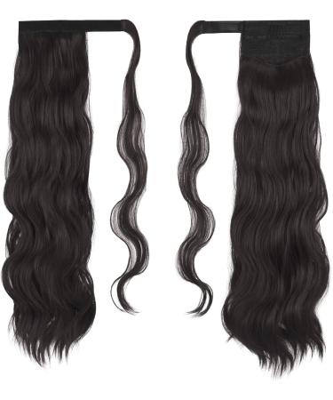 FESHFEN Long Wavy Ponytail Extension 60cm - Darkest Brown to Black - Synthetic Hairpiece for Women - Clip in Curly Ponytail - Buy Online on GoSupps.com