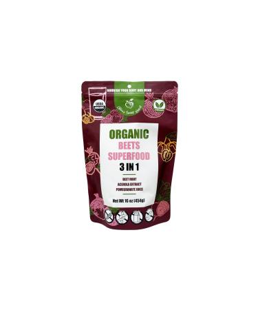 Cherie Sweet Heart USDA Organic Beets Superfood Powder 3-in-1 Nitric Oxide Support Healthy Blood Pressure and Blood Circulation 454g 16 oz Pouch Beets Superfood 16 oz