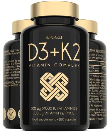 Vitamin D3 K2 Capsules - High Strength Vitamin D Tablets - 4000 IU Vitamin D & 100mcg Vitamin K MK7-120 Capsules - UK Made & Vegetarian - VIT D3 K2 Supplement for Strong Bones Teeth Immune System