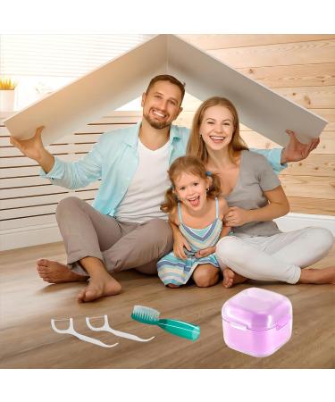 DIDATOOL Denture Cup Denture Bath for Soaking Dentures Denture Case with Lid Easy to Carry and Clean Denture Case with Removable Rinse Basket and Finger Toothbrush (Square Transparent Purple) Square Transparent Purple - Buy Online on GoSupps.com