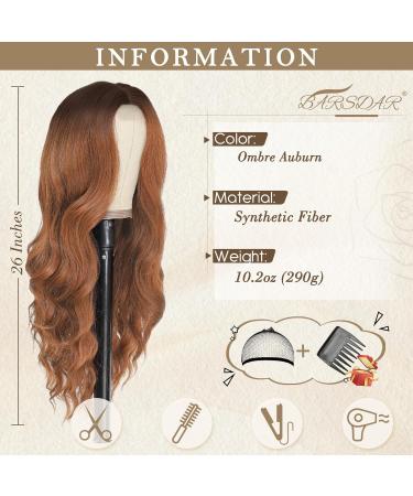 BARSDAR Lange Wellig Auburn Wig - 66cm Curly Wavy Heat-Resistant Synthetic Hair for Women | Perfect for Daily Wear Parties & Halloween - Ombre Auburn - Buy Online on GoSupps.com