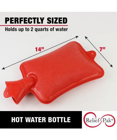 Classic Red Rubber Hot Water Bottle - 2 Quart Capacity for Pain Relief from Headaches, Cramps, Arthritis, Back Pain, Sore Muscles & Injuries - Buy Online on GoSupps.com