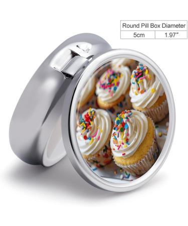 Round 3-Compartment Pill Organizer - Decorative Portable Metal Pill Box with White Icing Print | Perfect Travel Medicine Case - Buy Online on GoSupps.com