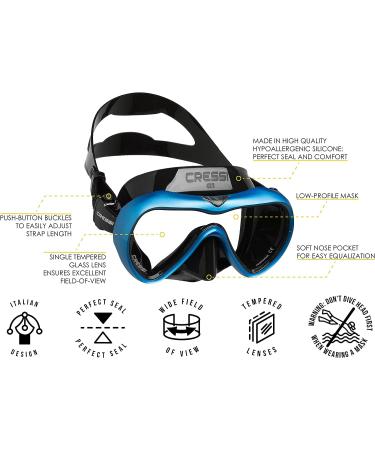 Cressi Anti-Fog Wide View Single Lens Scuba Diving and Freediving Mask: A1: Designed in Italy Black/Blue Clear Lens - Buy Online on GoSupps.com