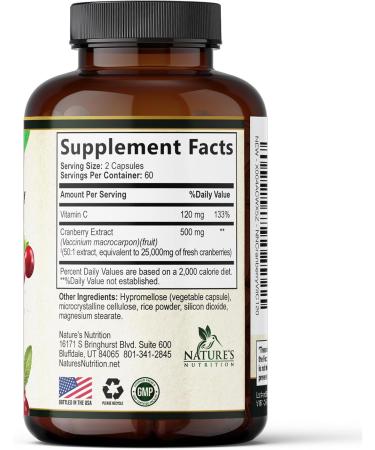 Cranberry Supplement Pills 25 000mg - High Potency Vitamin C Cranberry for Women & Men Urinary Tract Health Support Sugar Free Gluten Free Non-GMO Cranberry Concentrate Extract - 120 Capsules 120 Count (Pack of 1) - Buy Online on GoSupps.com