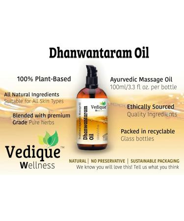 VEDIQUE Dhanwantaram Oil 100ml - Ayurvedic Massage Oil with 25+ Herbs | Vata Balancing | All Natural - Buy Online on GoSupps.com