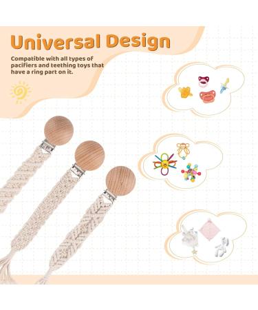 Iospkkio Handmade 3-Pack Pacifier Clips with Wooden Clips | Braided Cotton Baby Holders | Perfect for Boys & Girls | Ideal Birthday Gift - Buy Online on GoSupps.com