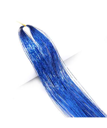 Hair Tinsel 400 Strands Blue Glitter Hair Extensions Hair Extension Tinsel 47 Inch Fairy Synthetic Hair Tinsel Holographic Sparkle Shiny Straight Hair Decoration for Women Girls