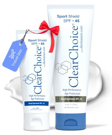ClearChoice Sunscreen Bundle SPF 45, Oil-Free Sunblock & Moisturizer with Zinc Oxide, Reef-Safe, Broad Spectrum, No White Cast, Includes Full-Size 4oz & Travel-Size 2oz