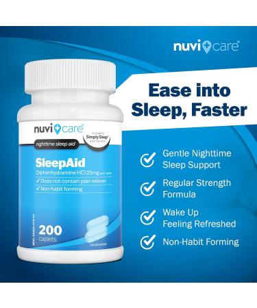 NUVICARE Nighttime Sleep Aid with Diphenhydramine HCl 25 mg Non Habit Forming Regular Strength Sleeping Pills for Adults 200 Caplets - Pack Of 2 - Buy Online on GoSupps.com