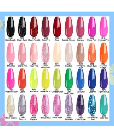 Lavender Violets 42 Pcs Gel Nail Polish Kit Set - 36 Colors + 6 Base Top Coat - Glossy Matte Diamond Shine Glow in the Dark - Nail Art C950 - Buy Online on GoSupps.com