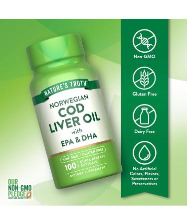 Nature's Truth Norwegian Cod Liver Oil | 100 Softgels | with EPA & DHA | Non-GMO & Gluten Free Supplement - Buy Online on GoSupps.com