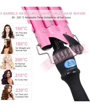 Pretfy 3 Barrels Hair Curler 25mm - Adjustable Temperature Mermaid Wand Beach Waves Curling Iron for Medium Long Hair - Buy Online on GoSupps.com
