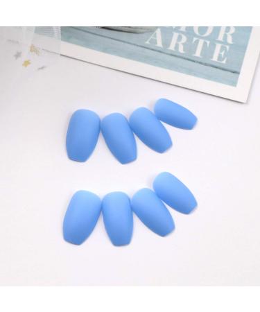 Belicey Press-On Matte Blue Coffin False Nails - 24PCS Medium Acrylic Tips for Women & Girls - Buy Online on GoSupps.com