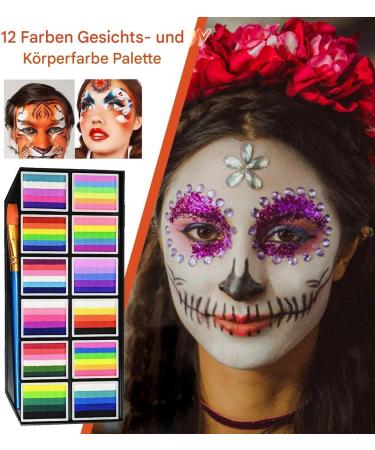  Generisch Face Paint Kit - Long Lasting Washable Body Paint Smudge Proof | 12 Grids Paint Markers with Brushes for Parties Women Girls Halloween Sport Festival - Buy Online on GoSupps.com
