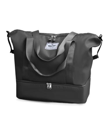 MOCARE Travel Duffel Bag, Sports Gym Tote Carry on Bags for Women, Foldable Lightweight Overnight Shoulder Weekender Shopping Hospital Handbag with Shoes Compartment (Black)