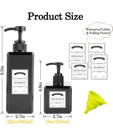 6 Pack Black Shampoo & Conditioner Dispenser Bottles - 4x 22 Oz & 2x 8 Oz Square Pump Bottles for Lotions, Shampoo, Body Wash - Refillable Plastic Bottles - Buy Online on GoSupps.com