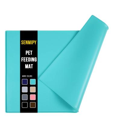 Senmipy Silicone Dog Food Mat - Waterproof Dog Bowl Mats for Food and Water Bowls, Raised Edges Non-Slip Cat Food Mat, BPA Free Pet Mats for Dog Bowls 23x15 Inch (Pack of 1) Turquoise