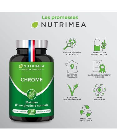 CHROME - 100% Pure Formula - 250 g of Chromium Picolinate - Maintaining Blood Sugar Level and Control of Appetite - 120 Vegan Capsules - Nutrimea - Made in France - Buy Online on GoSupps.com