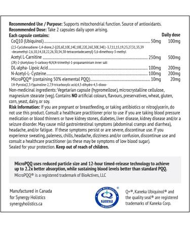 Synergy Holistics | Cell-Fuel Synergy - Mitochondrial Formula - Enhance Energy Cognitive Function and Cardiovascular Health - CoQ10 (Ubiquinol) Acetyl L-Carnitine Alpha Lipoic Acid NAC and MicroPQQ - 60 Veg Caps - Buy Online on GoSupps.com