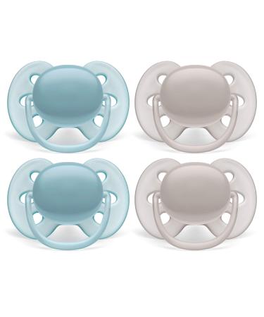 Philips AVENT Ultra Soft Pacifier, 6-18 months, Blue and Grey, 4 Pack, SCF211/40 Blue/Grey 6-18m