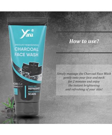 Yana Instant Whitening Activated Charcoal Face Wash & Cleanser for Men & Women Organic Formula for Deeply Unclogging Pores & Detoxifying Skin with Pure Carbon Salicylic Acid & Glutathione 60ml - Buy Online on GoSupps.com