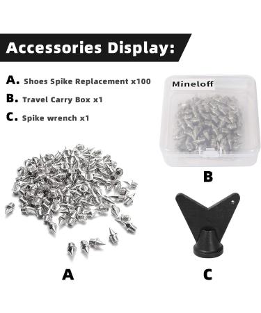 Mineloff Steel Pyramid Track Spikes Replacement Kit - 100pcs Silver with Storage Box and Wrench | Ideal for Running, Hiking, High Jumping, Cross Country - Buy Online on GoSupps.com