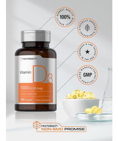 Horb ach Vitamin D3 1000IU Softgels (25mcg) | 180 Count | Non-GMO Gluten Free Supplement - Buy Online on GoSupps.com
