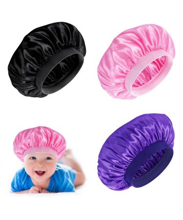 Prasacco 3 Pieces Kids Satin Bonnet Baby Bonnet Sleeping Cap Soft Silk Night Hats Colorful Satin Cap for Baby Girls Boys Natural Hair Teens Toddler Child Baby